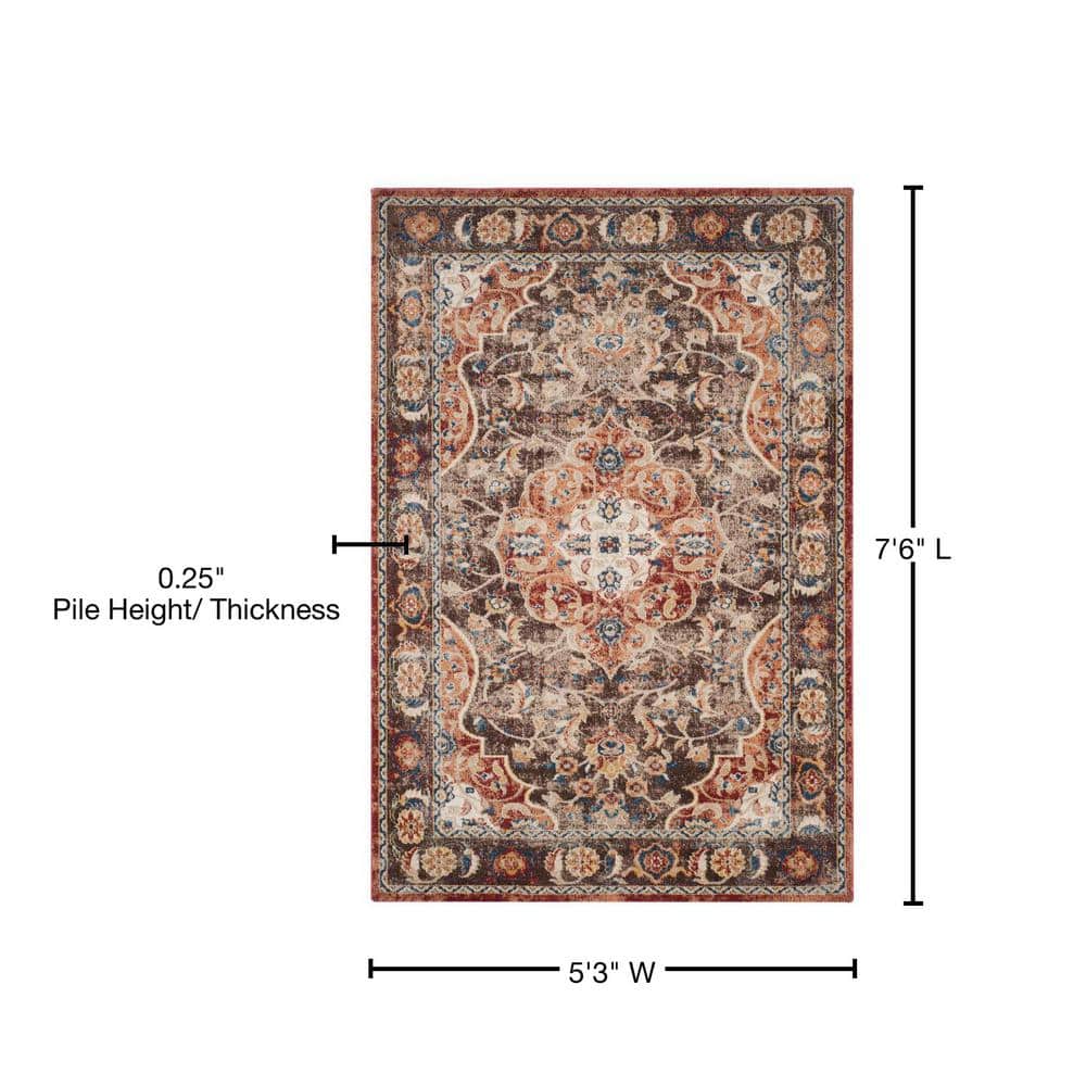 Bijar Brown and Rust Floral Motif Low Pile Area Rug