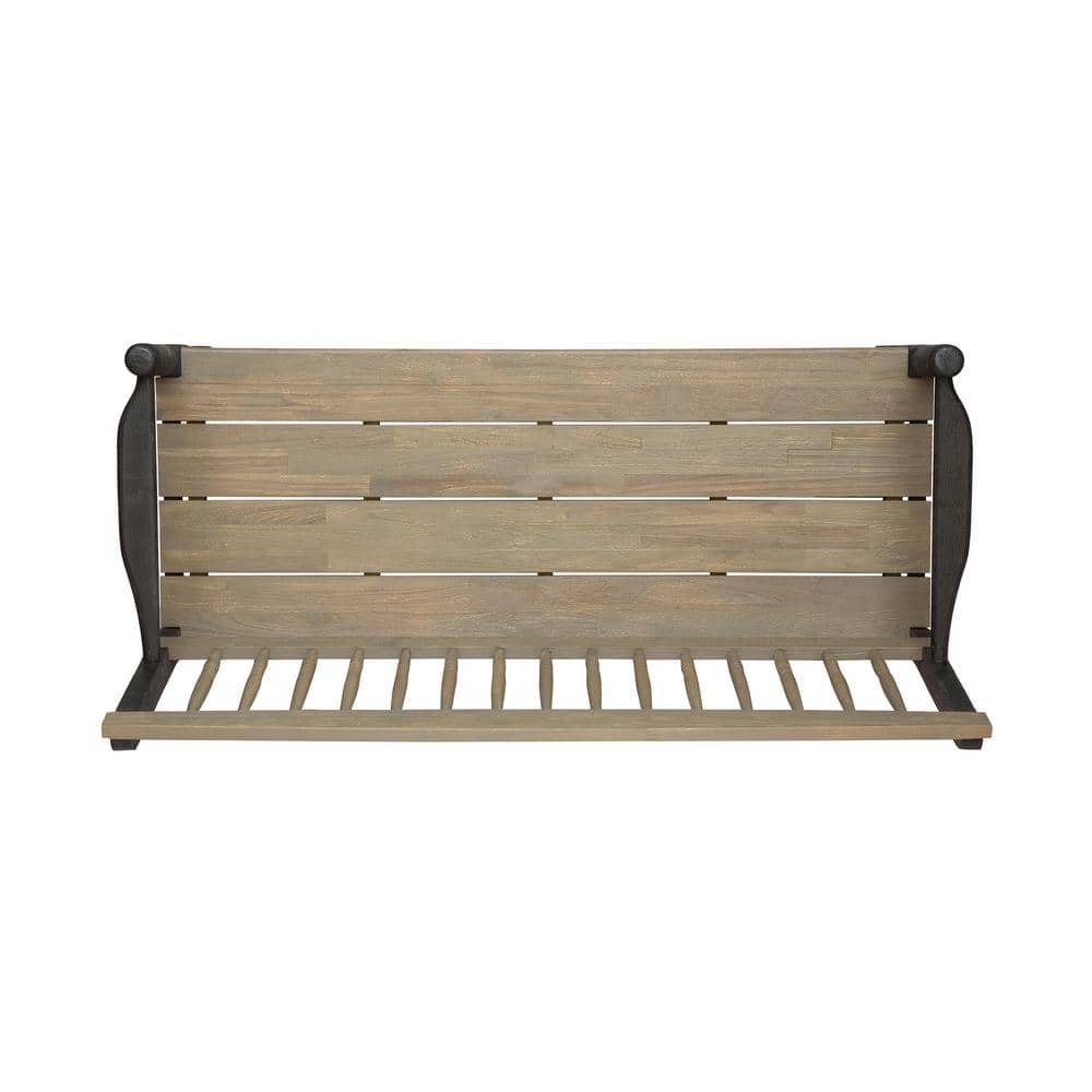 Gray and Black Acacia Wood Farmhouse Bench with Shelf