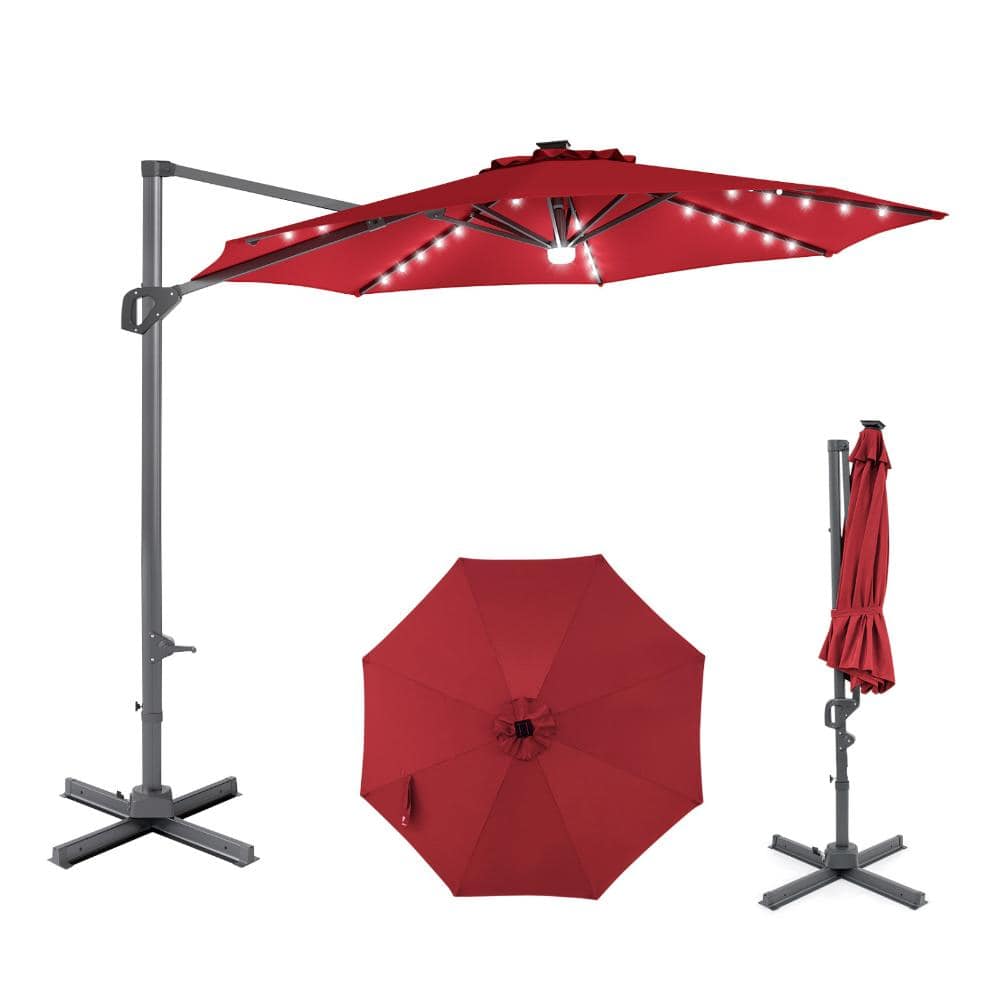 10 ft. ABS Cantilever Patio Umbrella with Solar LED Lights, 360 Degree Rotation, Crank Lift, Wine price history on PriceWatchPro