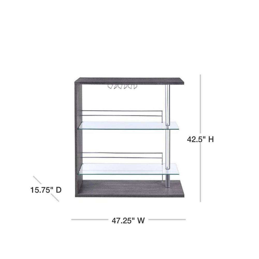 Weathered Gray and Chrome Rectangular Bar Unit with Glass Shelves