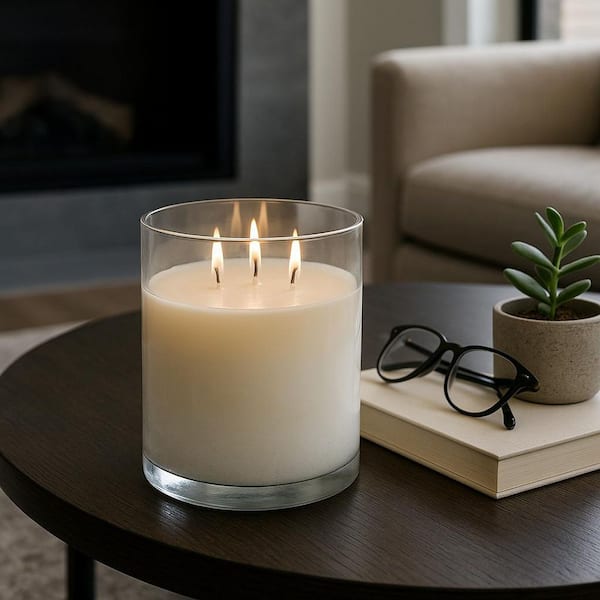 Clear Glass Wax Plant and Floral Jasmine Frosted Candle 65 Oz