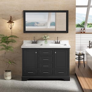 48 in. W x 21.7 in. D x 33.5 in. H Double Sink Freestanding Bath Vanity in Black with White Ceramic Top