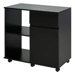 Black Lateral File Cabinet/Printer Stand with-Open Storage Shelves, for Home or Office Use, Including an Easy-Drawer