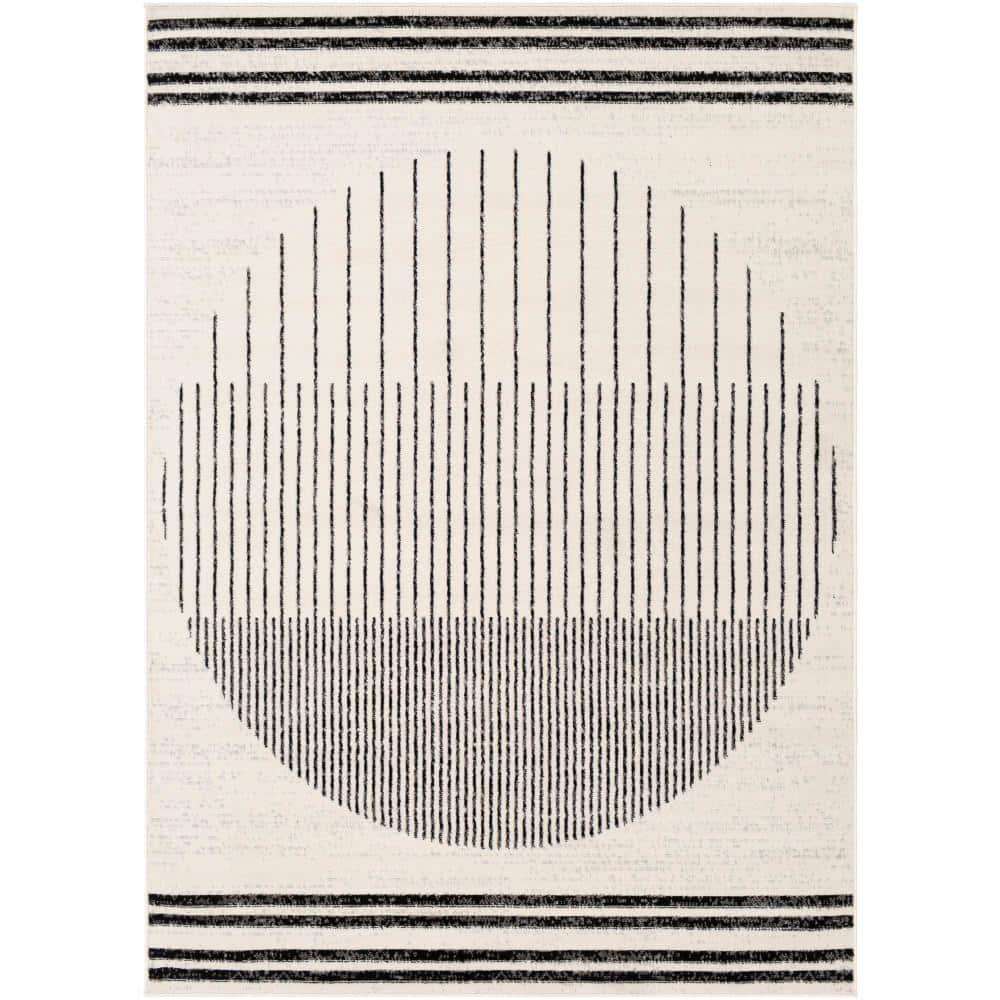 Black and Ivory Geometric Medium Pile Area Rug