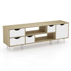 Oak TV Stand Entertainment Center Fits TVs up to 55 in. with 4 Drawers and 2 Open Shelves