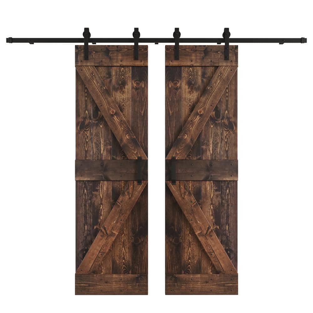 K Series 60 in. x 84 in. Kona Coffee DIY Knotty Wood Double Sliding Barn Door with Hardware Kit price history on PriceWatchPro