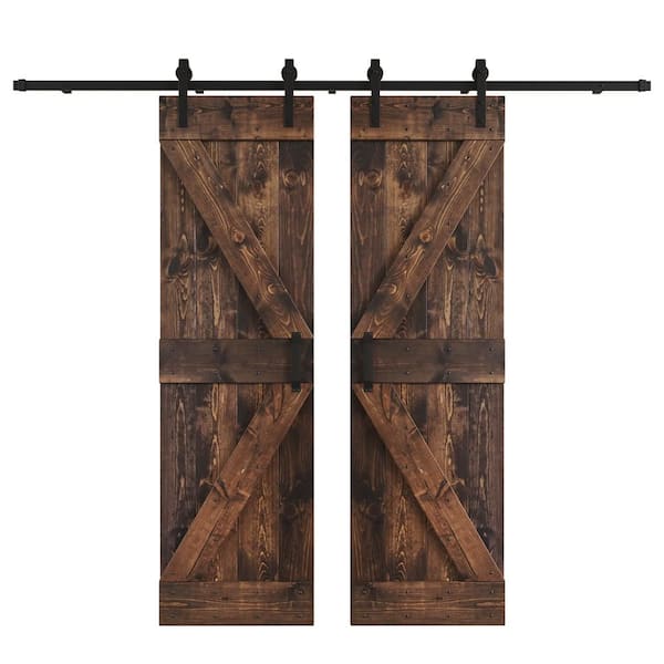 COAST SEQUOIA INC K Series 60 in. x 84 in. Kona Coffee DIY Knotty Wood Double Sliding Barn Door with Hardware Kit