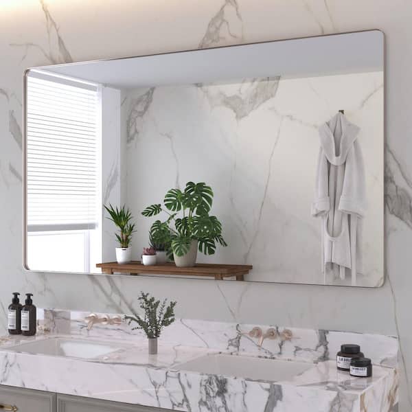 72 in. W x 40 in. H Rectangular Framed Wall Mounted Bathroom Vanity Mirror in Brushed Nickel