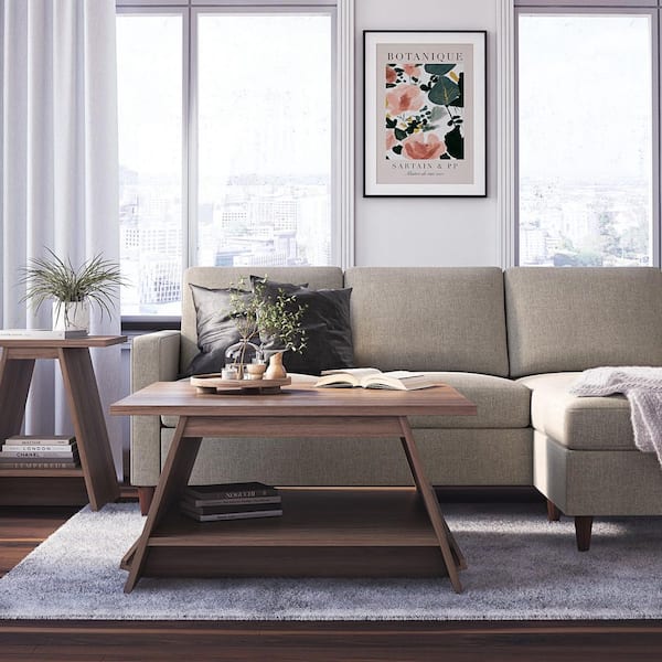 Ameriwood Danton 35.8 inch Wood Top A-Frame Square Coffee Table with Magazine Perch, Walnut