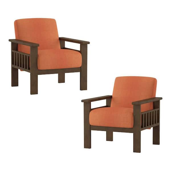 EVERGLADE HOME Amerllia Orange Fabric Upholstery Solid Wood Accent Chair (Set of 2)