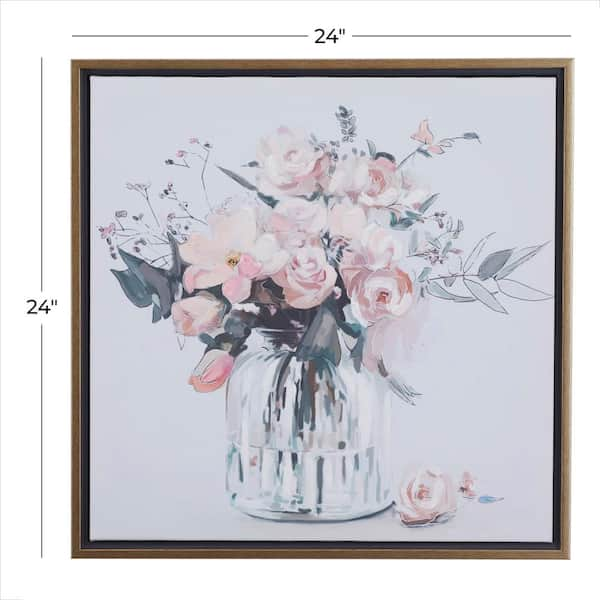 Litton Lane 1- Panel Floral Bouquet Framed Wall Art with Gold Frame 25 in.  x 24 in. 040873 - The Home Depot