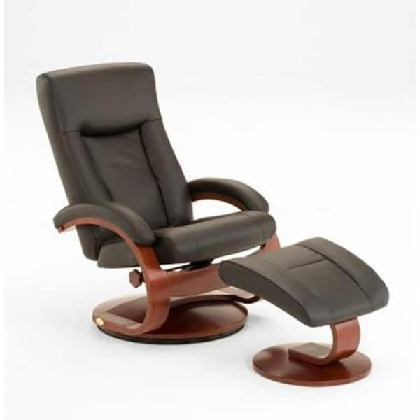 Mac Motion Oslo Collection Black Top Grain Leather Swivel Recliner with Ottoman