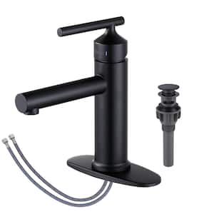 Single Handle Single Hole Bathroom Faucet with Drain Kit Included in Matte Black