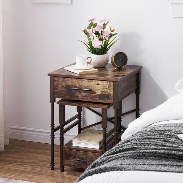 VECELO Rectangle Vintage Nightstand Set of 2，19.7