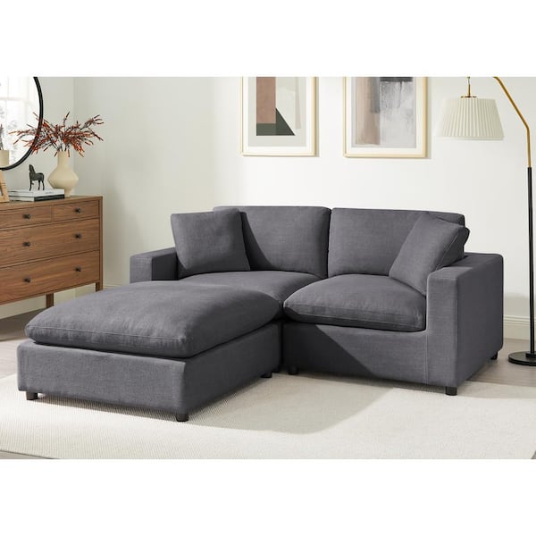Unbranded Casella 80 in. Square Arm 3-piece Polyester Fabric Straight Chofa Sectional in Charcoal