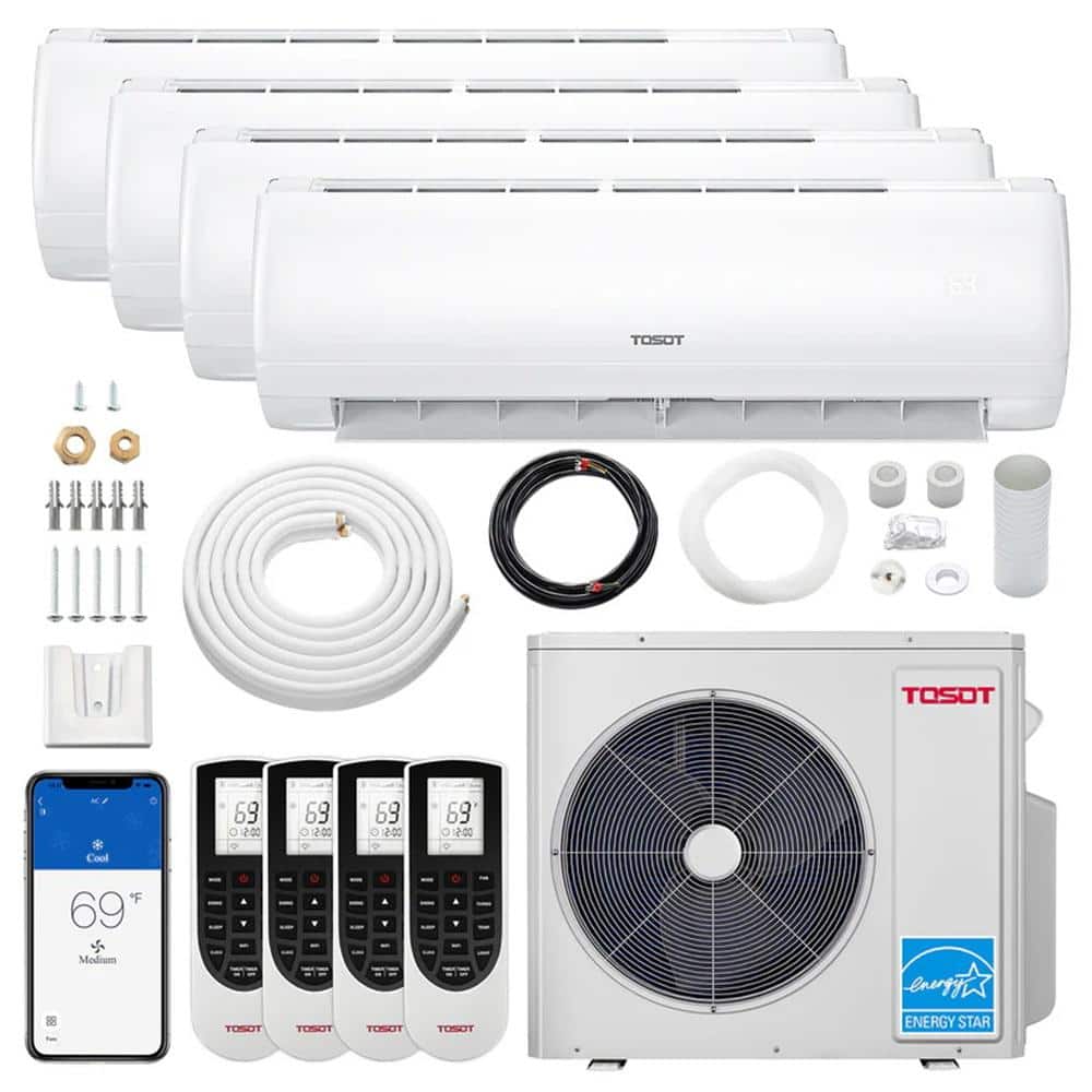 36,000BTU Quad-Zone Mini Split AC with Heat Pump, 21SEER2, 230V, Wifi, Duct