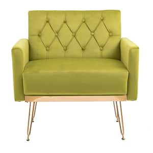 Olive Velvet Accent Chair with Rose Golden Feet