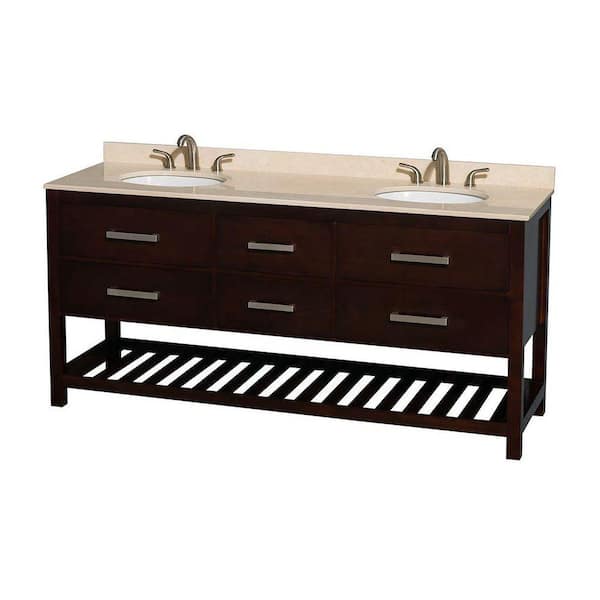 Wyndham Collection Natalie 72 in. Double Vanity in Espresso with Marble Vanity Top in Ivory and Under-Mount Oval Sinks