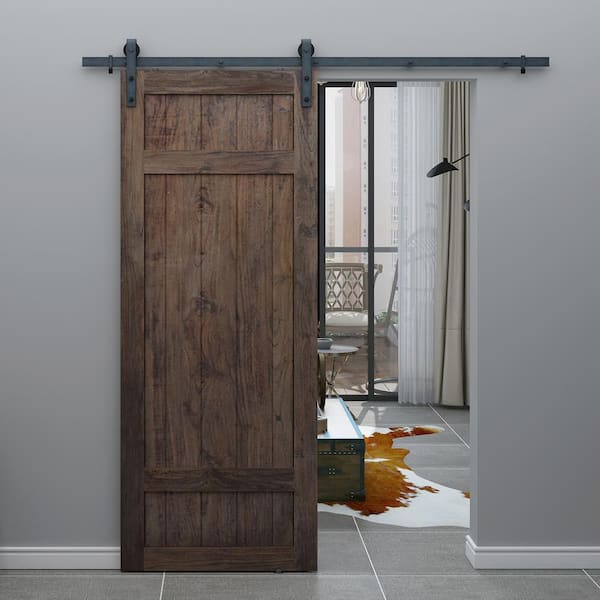 33 in. x 84 in. Barrel 3-Panel Unfinished Knotty Pine Interior Barn Door Slab