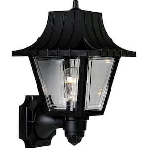 Mansard Collection 1-Light Textured Black Clear Beveled Acrylic Shade Traditional Outdoor Small Wall Lantern Light