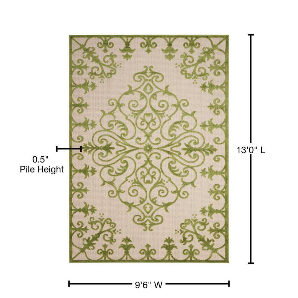 Vibrant Green Scroll Vine 17"x50" Synthetic Indoor/Outdoor Rug