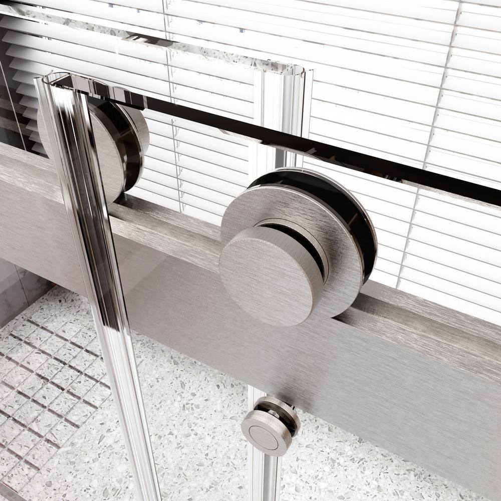 60" W x 76" H Brushed Nickel Frameless Sliding Shower Door