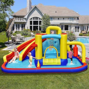 7-in-1 Inflatable Water Slide Water Park Kids Bounce House Castle with 750-Watt Air Blower