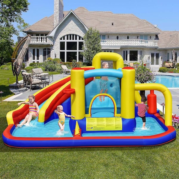 7-in-1 Inflatable Water Slide Water Park Kids Bounce House Castle with 750-Watt Air Blower