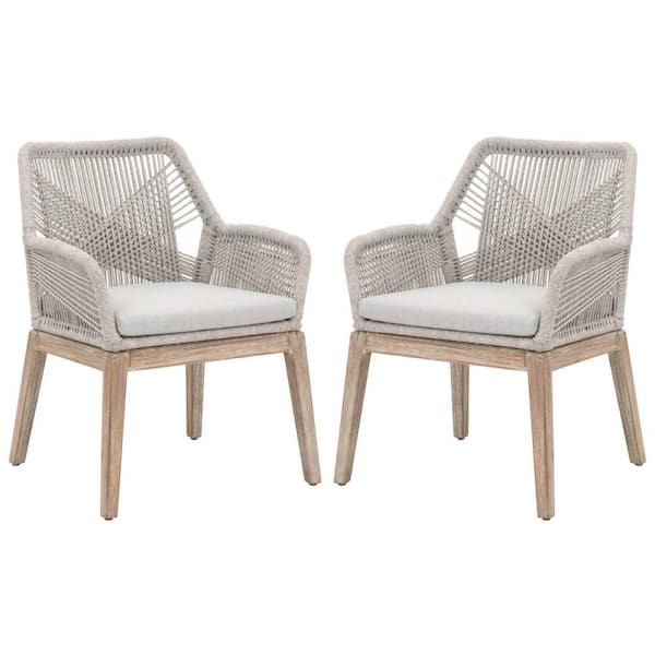Benjara Gray Fabric Arm chair with Wooden Frame (Set of 2)