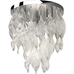 Genevieve 3-Light Chrome Indoor Flush Mount Ceiling Fixture with Cascading/Spiraling Twisted Art Glass