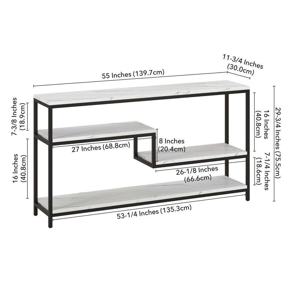 Mid-Century Glam 55" Blackened Bronze Console Table with Faux Marble Top
