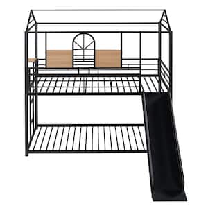 Black Over Twin Size Metal Bunk Bed with Slide