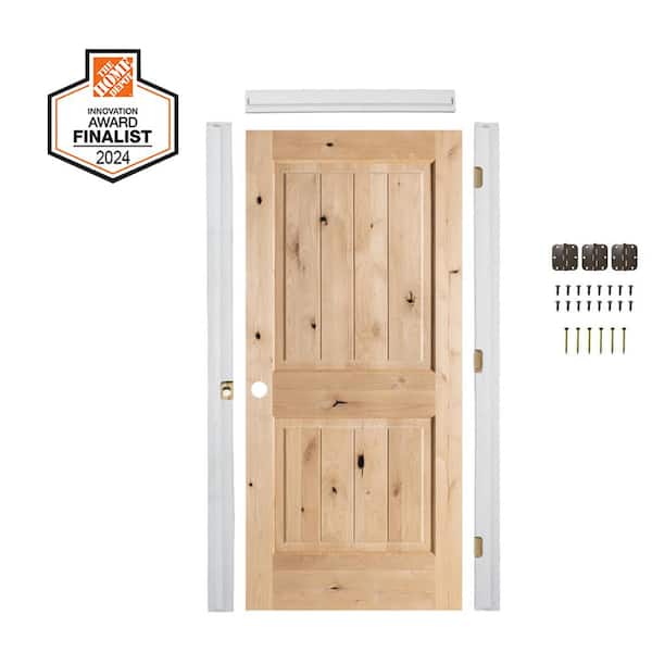 DIY 30 in. x 80 in. Knotty Alder Right-Hand Sq.Top VG Unfinished Wood Single Interior Door Kit Plus Quick Assemble Jamb