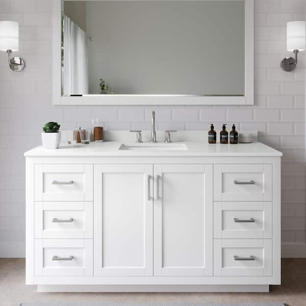 Wyndham Collection Miranda 60 in. W x 22 in. D x 33.75 in. H Single Bath Vanity in White with White Quartz Top