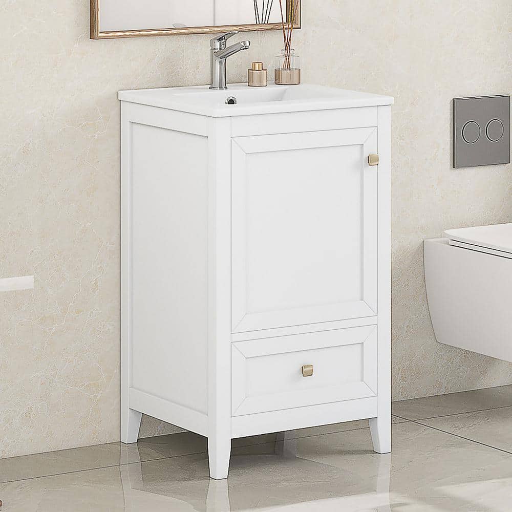 18.3 in. D x 20in. W x 34 in. H White Bathroom Vanity,Bath Cabinet with Sof