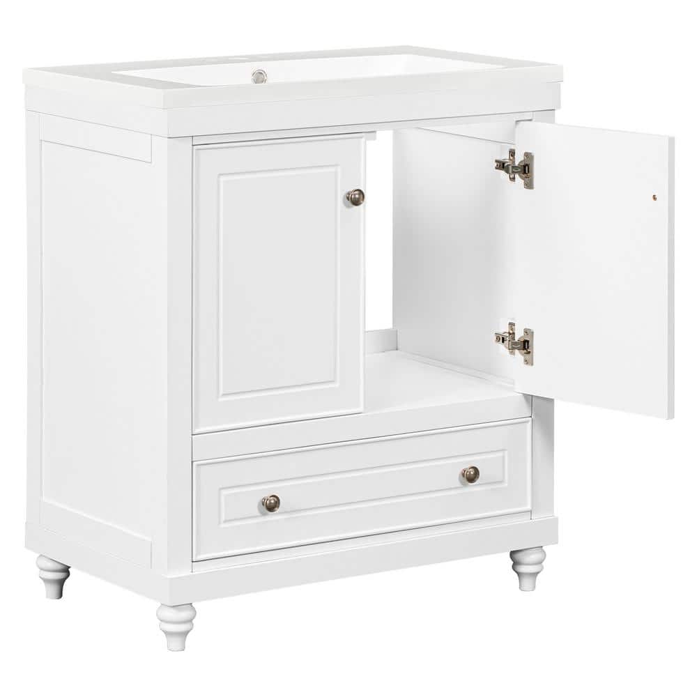 30 in White Bathroom Vanity with Sink; Combo; Cabinet with Doors and Drawer