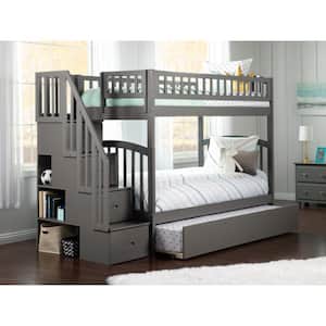 Westbrook Grey Twin Over Twin Staircase Bunk with Twin Size Urban Trundle Bed