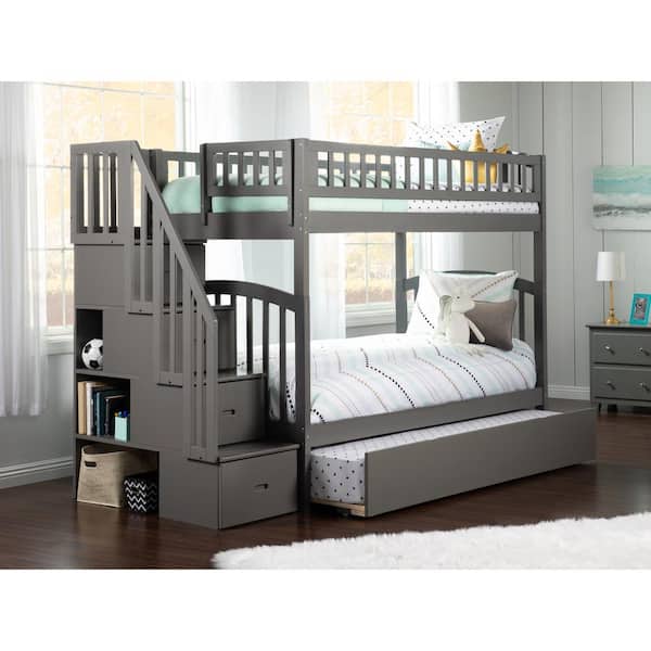 AFI Westbrook Grey Twin Over Twin Staircase Bunk with Twin Size Urban Trundle Bed