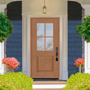 Regency 36 in. x 80 in. 1/2-4 Lite Clear Glass LHIS Autumn Wheat Stain Mahogany Fiberglass Prehung Front Door