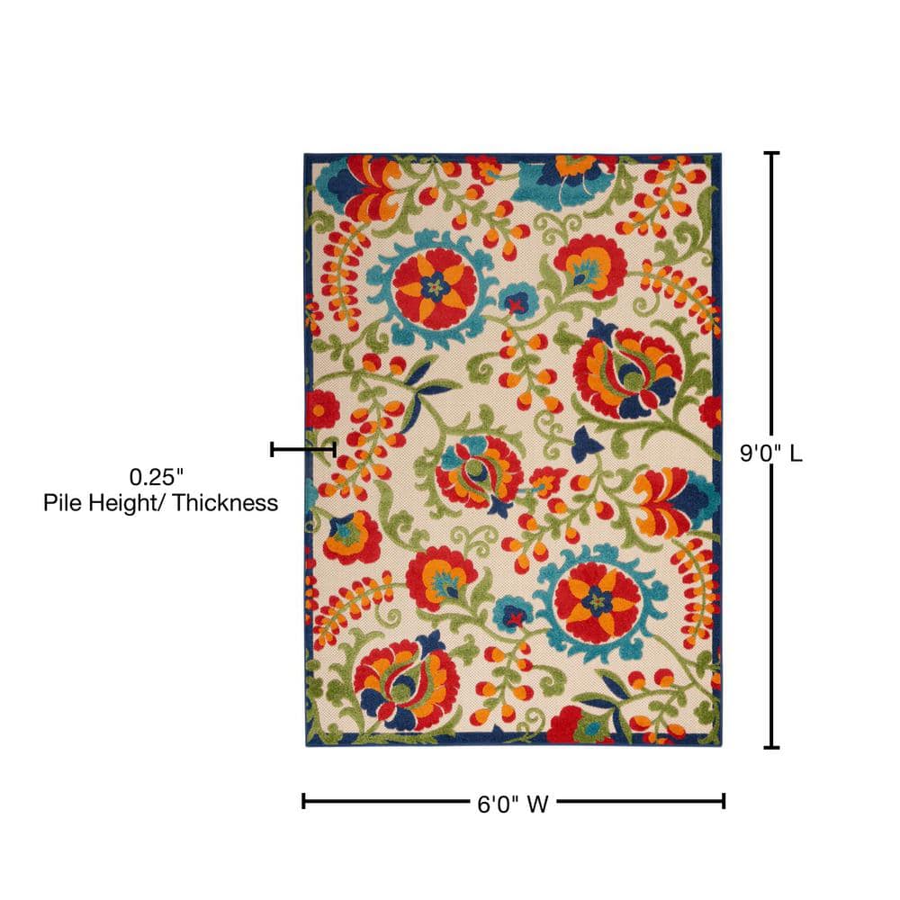 Aloha Multicolor Floral Synthetic 6' x 9' Rectangular Area Rug