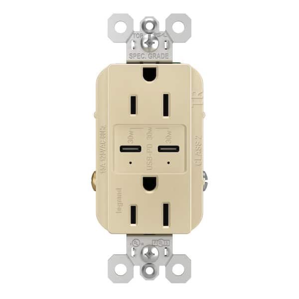 radiant 15A Tamper Resistant 65W Power Delivery USB Type C Duplex Outlet Ivory