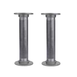 2 in. x 1 ft. Heavy-Duty Industrial Black Steel Pipe Table Legs with Round Flanges (2-Pack)