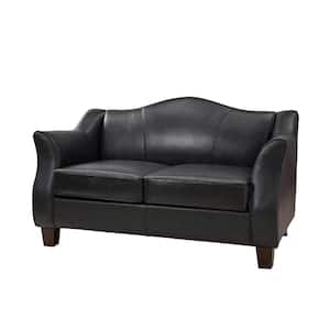 Teeny Black 60" Traditional Leather Wide Sofa