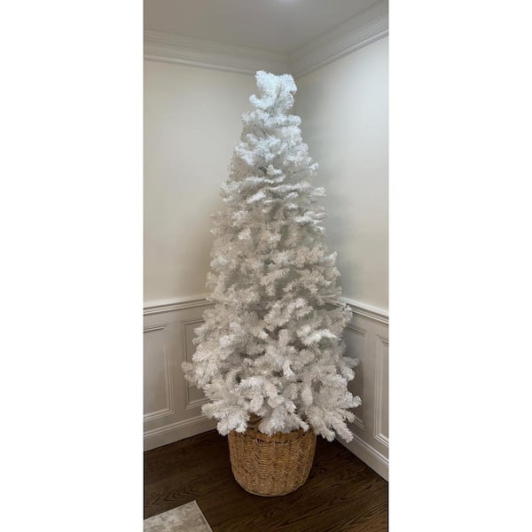ANGELES HOME 8 ft. Unlit Regular Full Pine White Artificial Christmas Tree with Metal Stand