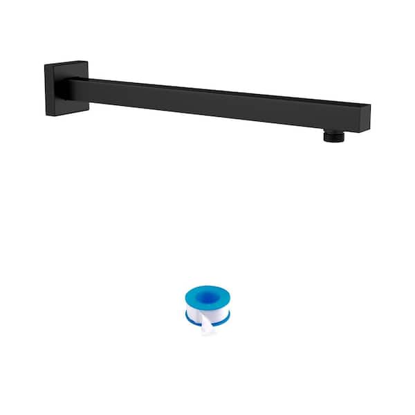 16 in. Straight Rain Shower Arm Extension in Matte Black with Square Shower Escutcheon