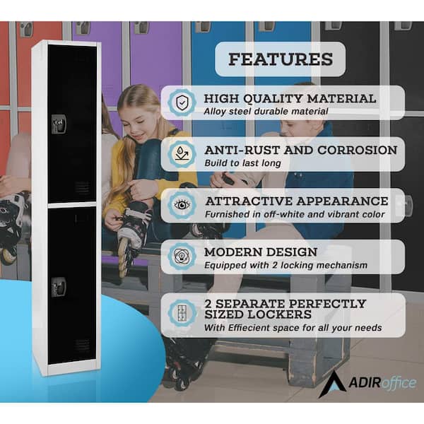 AdirOffice - 629-Series 72 in. H 2-Tier Steel Key Lock 2-Shelf Storage Locker Free Standing Cabinets, Black (4-Pack)