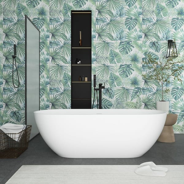 63 in. x 29.5 in. Stone Resin Soaking Bathtub with Center Drain in Matte White