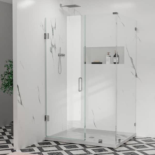 Hava 40 in. W x 40 in. D x 76 in. H Hinged Frameless Corner Shower Enclosure in Chrome with 3/8 in. Clear Glass