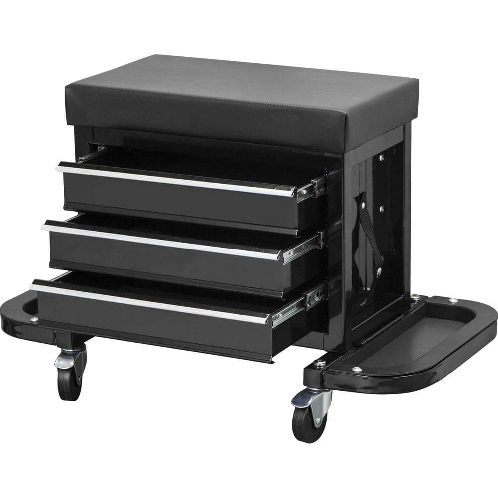 Torin 3-Drawer 26.5 in. Rolling Mechanic Creeper Seat with 16-Slot Tool ...