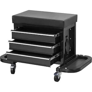 3-Drawer 26.5 in. Rolling Mechanic Creeper Seat with 16-Slot Tool Tray